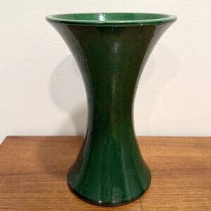 Antique Awaji Pottery Organic Green Large Monochrome Art Nouveau Vase 9"
